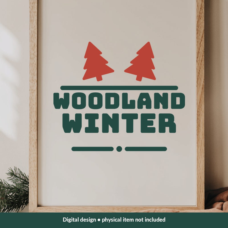 Woodland Winter Christmas digital design on a sign; illustrative mockup, no physical product included