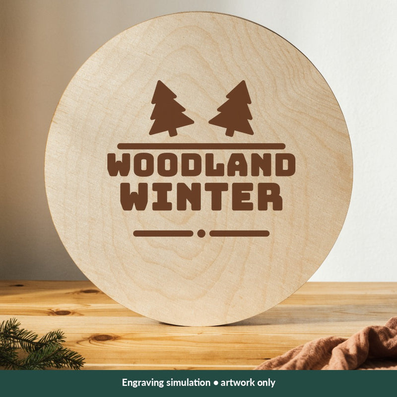 Woodland Winter Christmas digital design on a wood; illustrative mockup, no physical product included