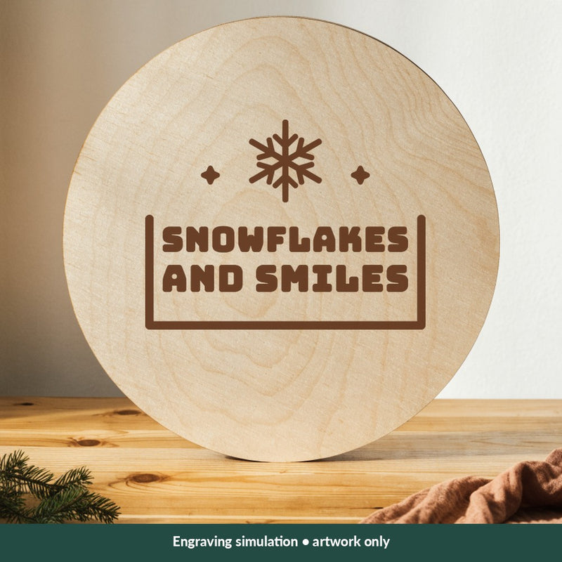 Snowflakes and Smiles Christmas digital design on a wood; illustrative mockup, no physical product included