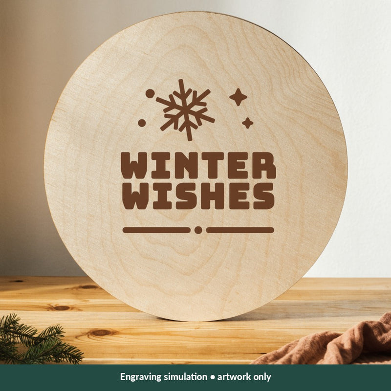 Winter Wishes Christmas digital design on a wood; illustrative mockup, no physical product included