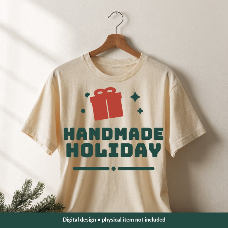 Handmade Holiday Christmas digital design on a shirt; illustrative mockup, no physical product included