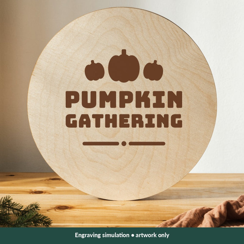 Pumpkin Gathering Thanksgiving digital design on a wood; illustrative mockup, no physical product included