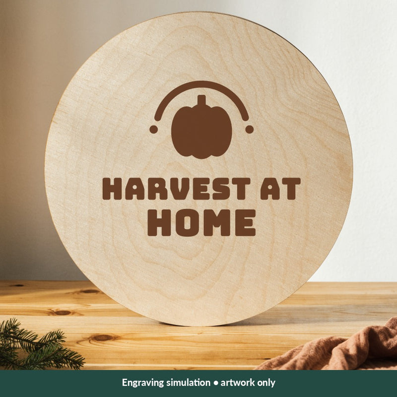 Harvest at Home Thanksgiving digital design on a wood; illustrative mockup, no physical product included