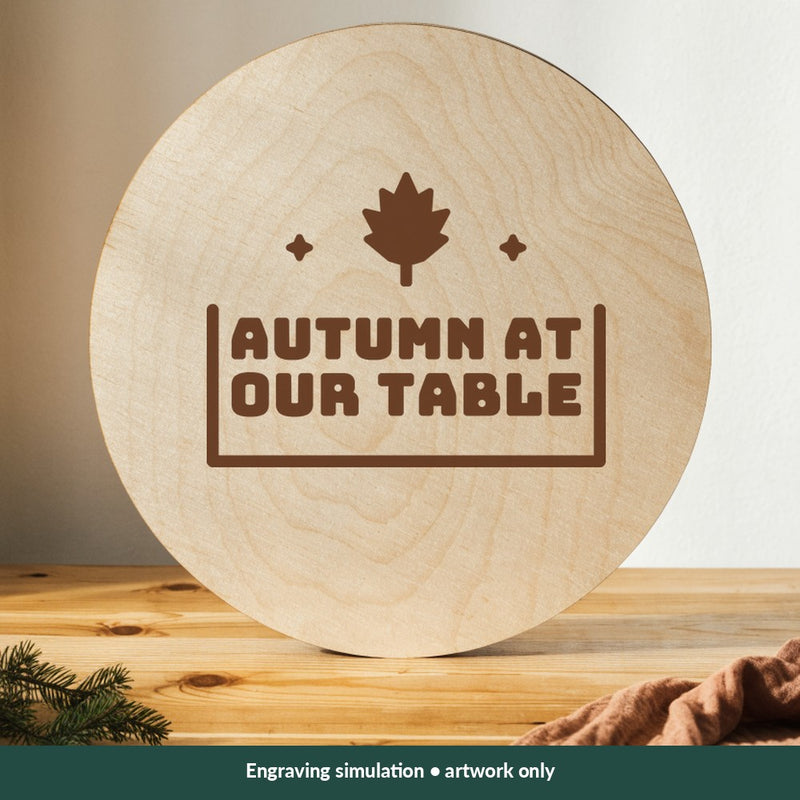 Autumn at Our Table Thanksgiving digital design on a wood; illustrative mockup, no physical product included