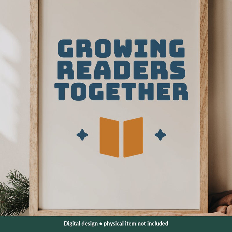 Growing Readers Together Teacher digital design on a sign; illustrative mockup, no physical product included