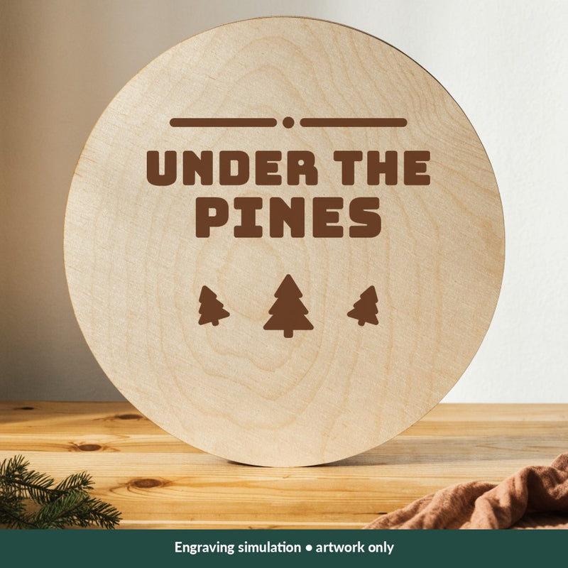 Under the Pines Christmas digital design on a wood; illustrative mockup, no physical product included