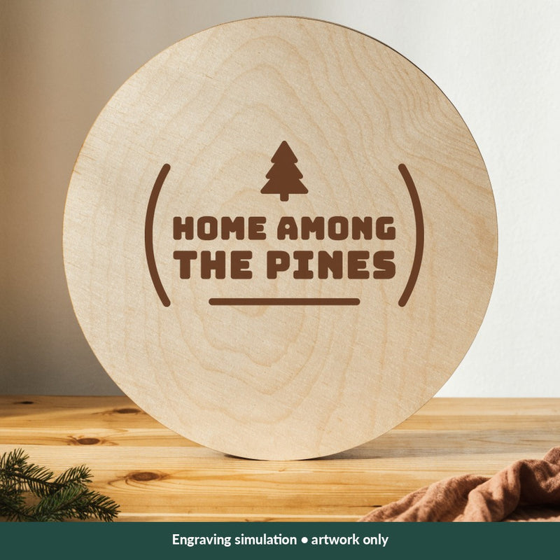 Home Among the Pines Christmas digital design on a wood; illustrative mockup, no physical product included