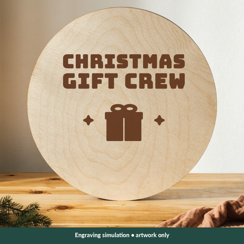 Christmas Gift Crew Christmas digital design on a wood; illustrative mockup, no physical product included