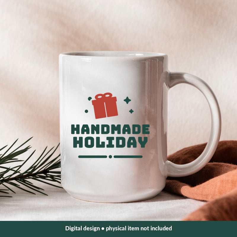 Handmade Holiday Christmas digital design on a mug; illustrative mockup, no physical product included