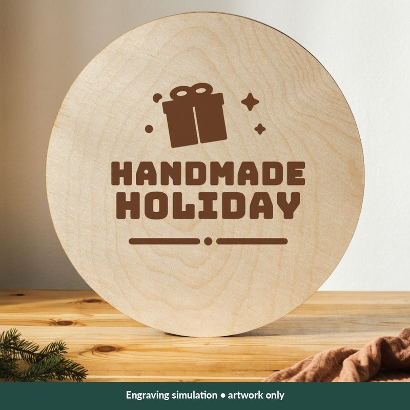 Handmade Holiday Christmas digital design on a wood; illustrative mockup, no physical product included