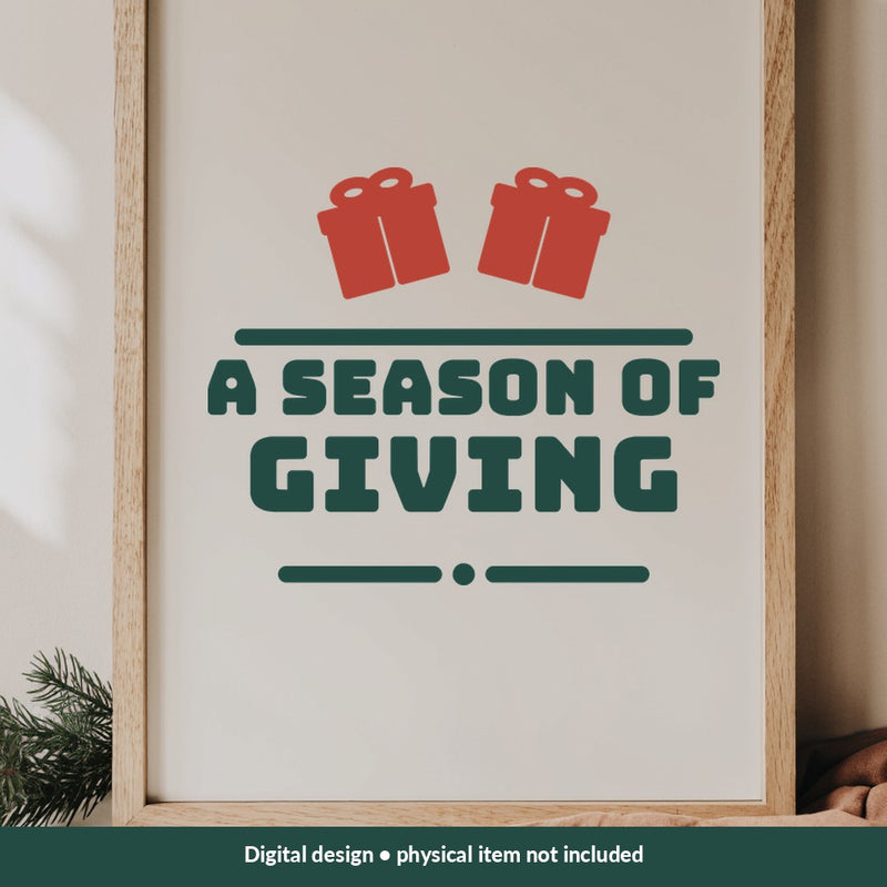 A Season of Giving Christmas digital design on a sign; illustrative mockup, no physical product included