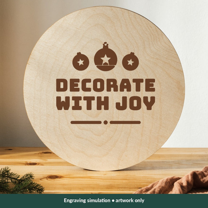 Decorate with Joy Christmas digital design on a wood; illustrative mockup, no physical product included