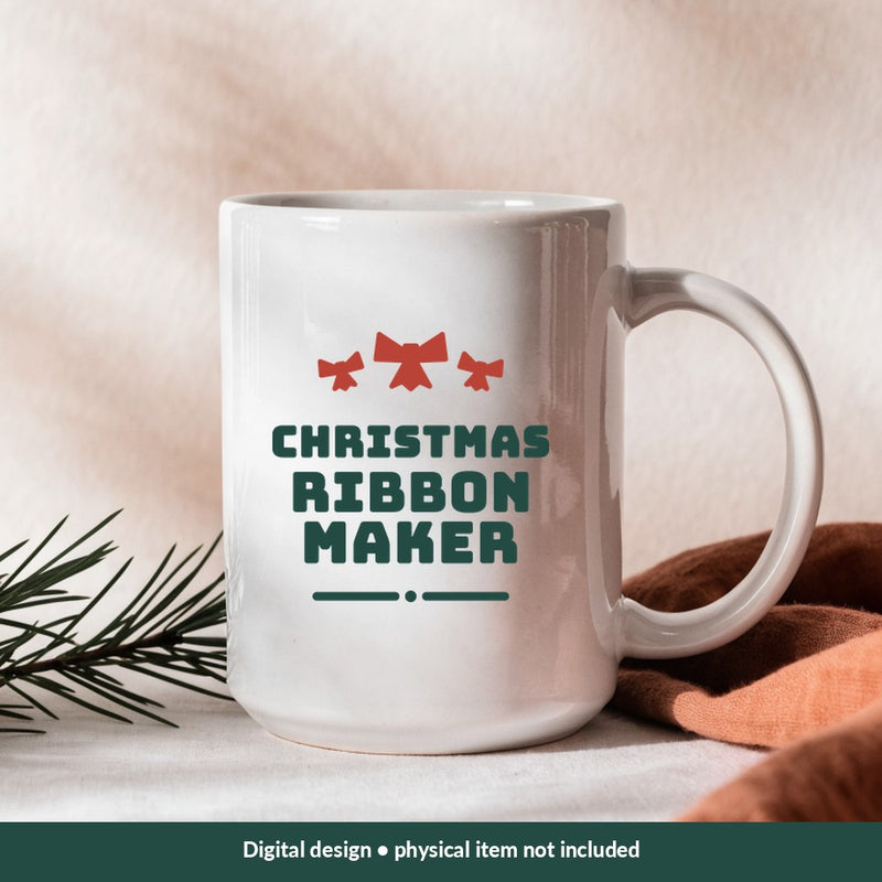 Christmas Ribbon Maker Christmas digital design on a mug; illustrative mockup, no physical product included