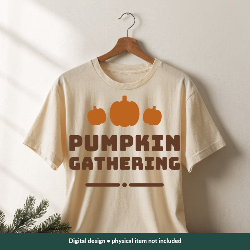 Pumpkin Gathering Thanksgiving digital design on a shirt; illustrative mockup, no physical product included