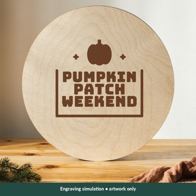 Pumpkin Patch Weekend Thanksgiving digital design on a wood; illustrative mockup, no physical product included