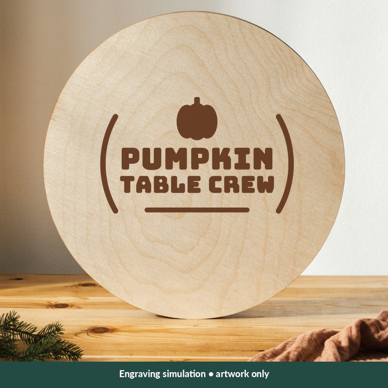 Pumpkin Table Crew Thanksgiving digital design on a wood; illustrative mockup, no physical product included