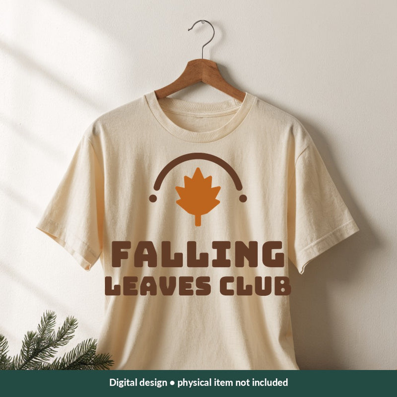 Falling Leaves Club Thanksgiving digital design on a shirt; illustrative mockup, no physical product included
