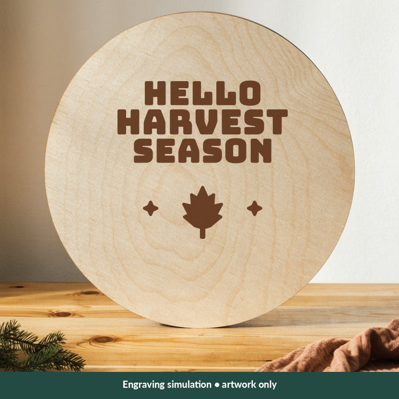 Hello Harvest Season Thanksgiving digital design on a wood; illustrative mockup, no physical product included