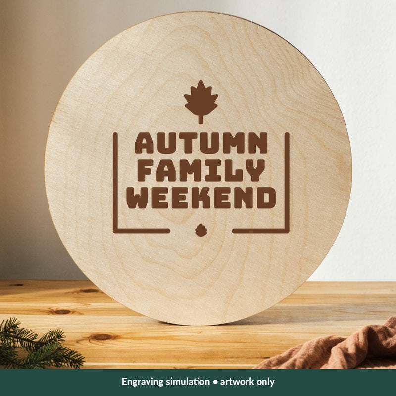 Autumn Family Weekend Thanksgiving digital design on a wood; illustrative mockup, no physical product included
