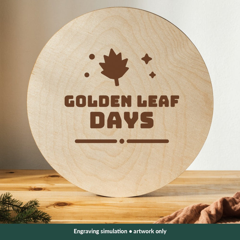 Golden Leaf Days Thanksgiving digital design on a wood; illustrative mockup, no physical product included